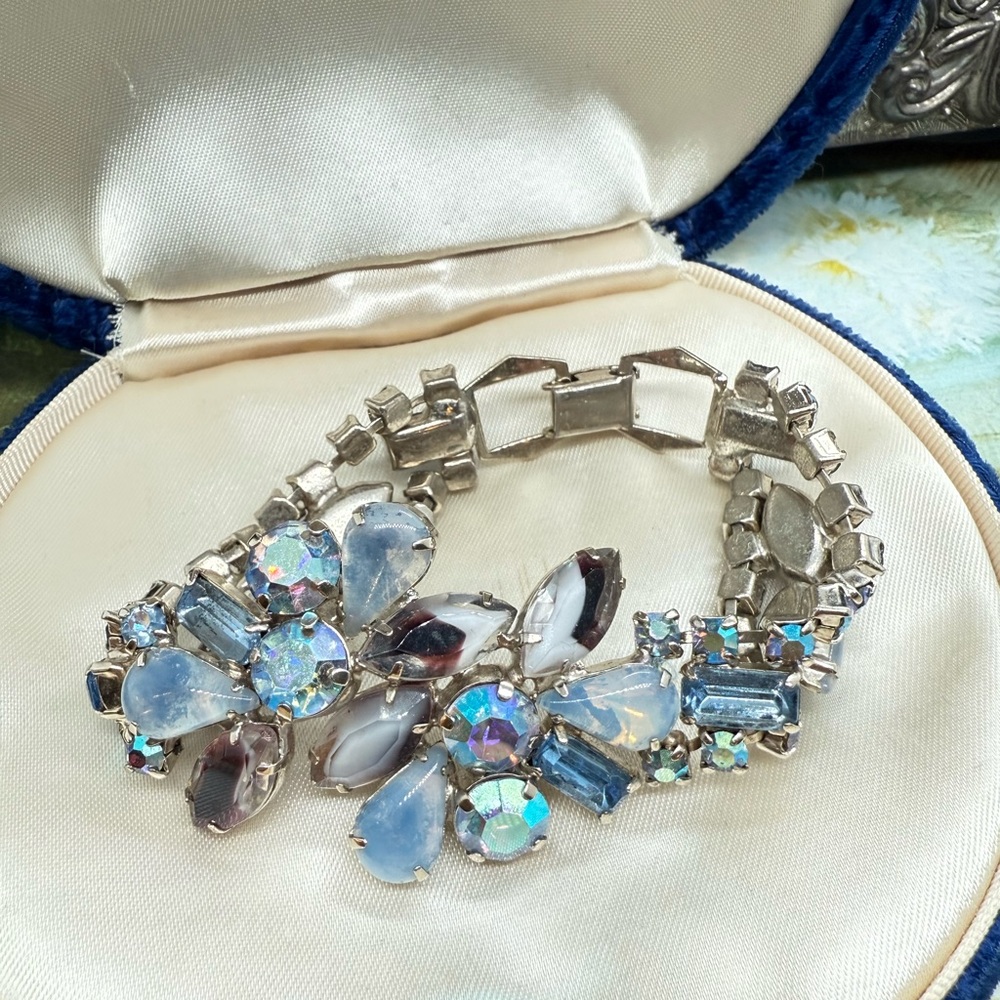Vintage Rhinestone Givre Glass Bracelet